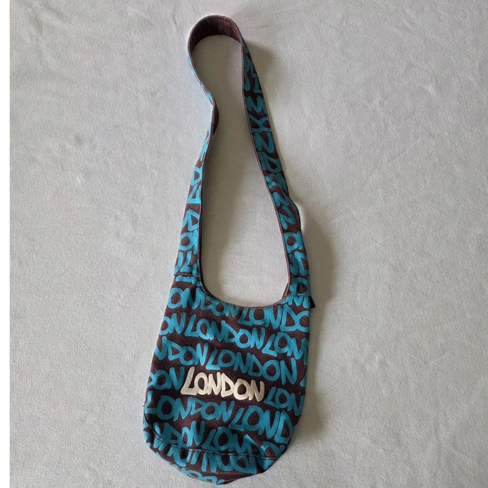 Robin Ruth Hobo London Graphics Small Bucket Bag Shoulder Purse Brown Turquoise